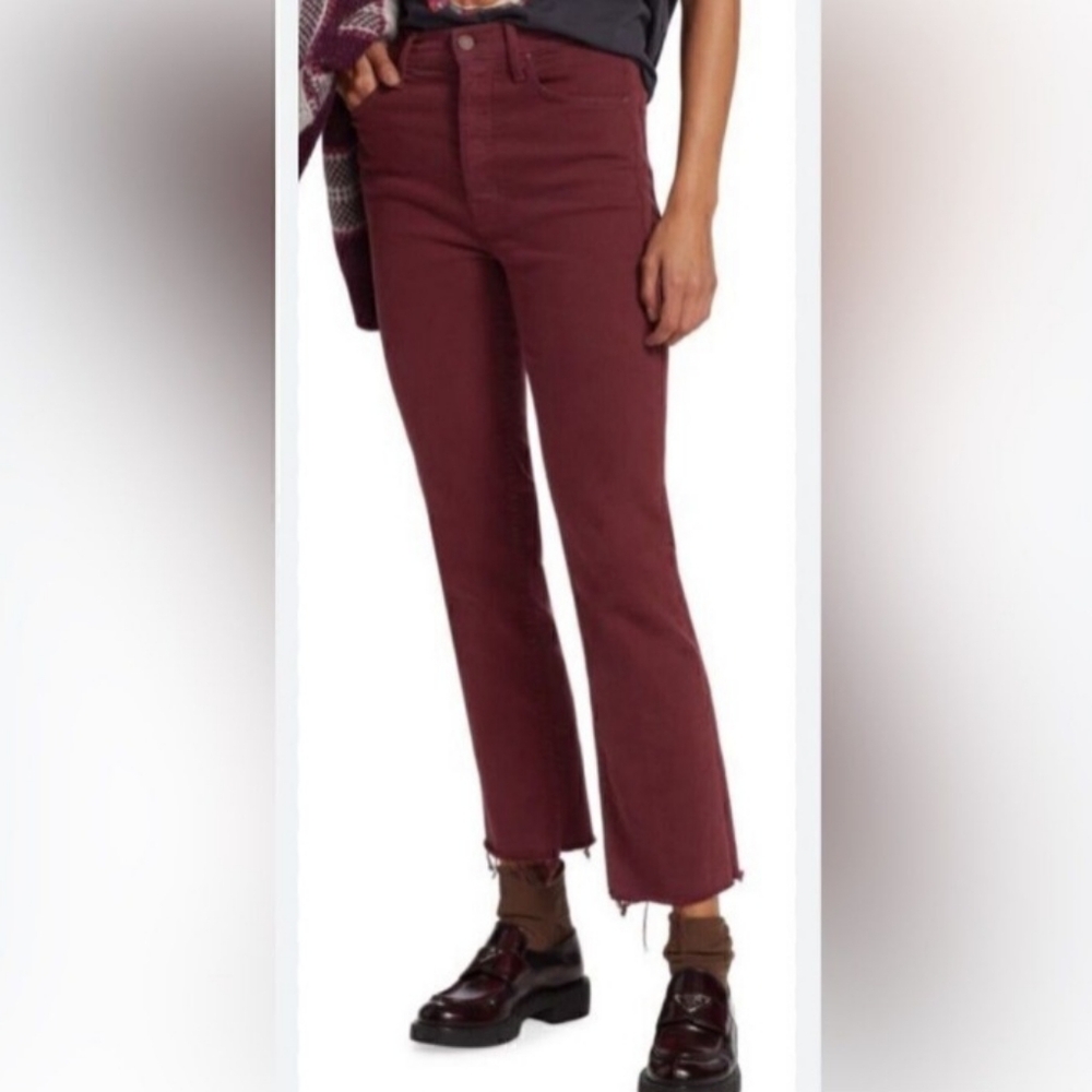 MOTHER Denim The Looker Ankle Fray Jean Size 26 Burgandy Wash High Rise